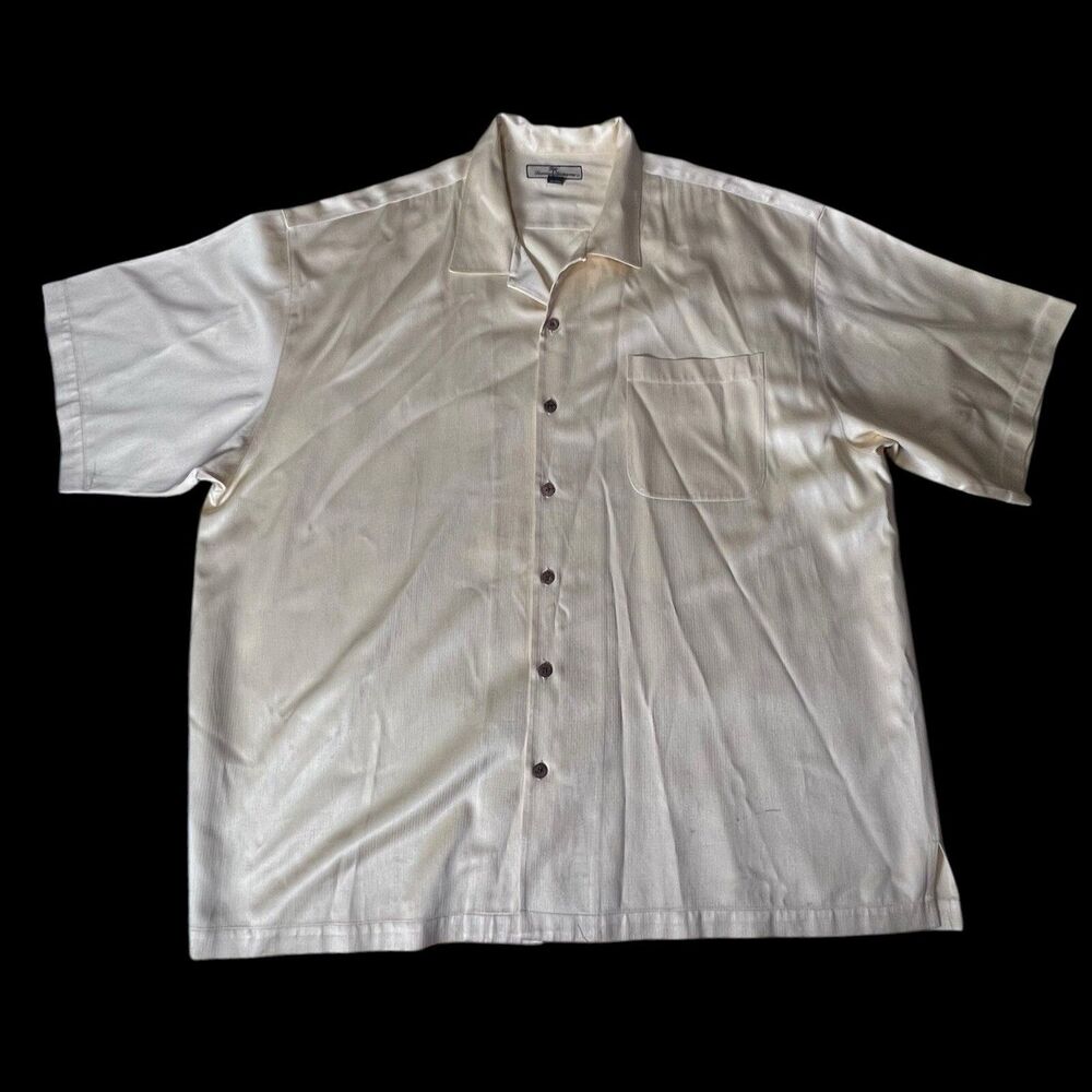 Tommy Bahama Relax 70% Silk Cream Button Down Hawaiian Shirt Men’s Size 2XL